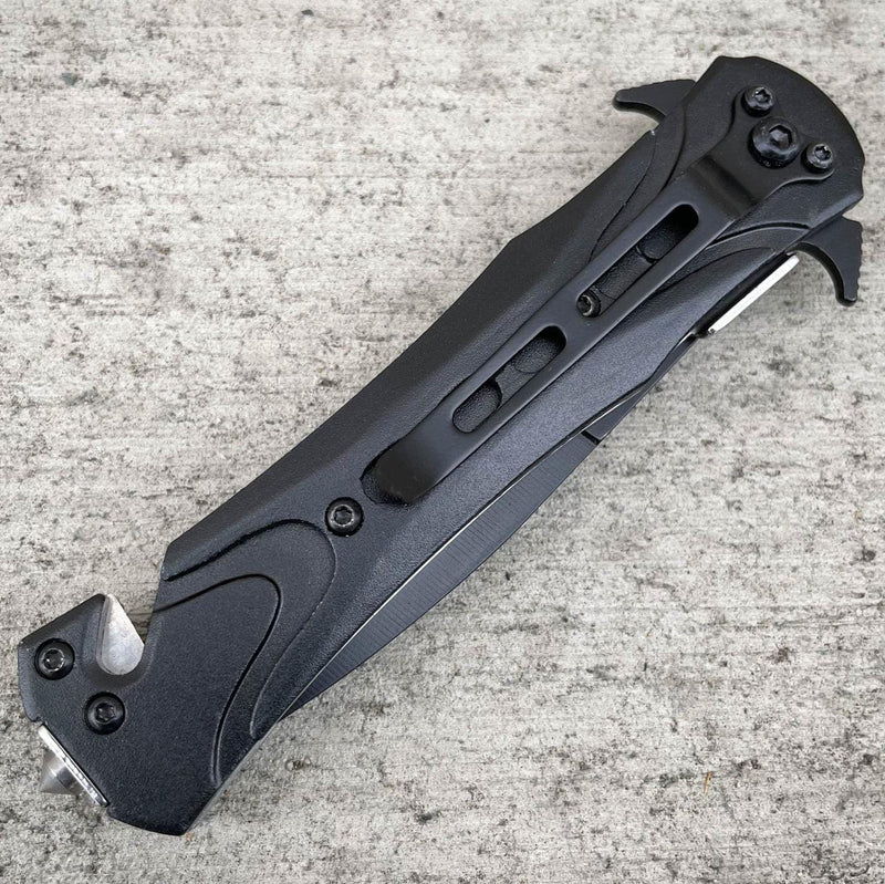 8" Black Tac Force Spring Assisted Open Rescue Folding Tactical Pocket Knife - BLADE ADDICT