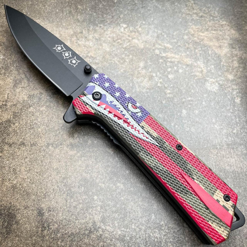 8" Military Shark Head Tactical Spring Assisted Pocket OPEN Folding Knife Blade - BLADE ADDICT