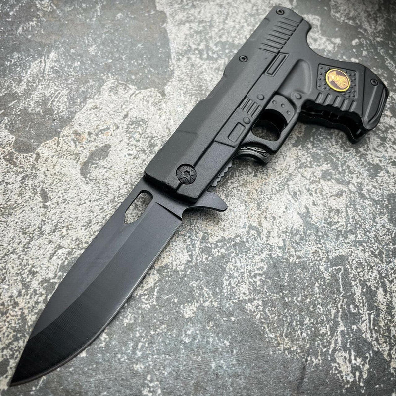 8" POLICE HAND PISTOL Gun Folding Assisted Pocket Knife - BLADE ADDICT