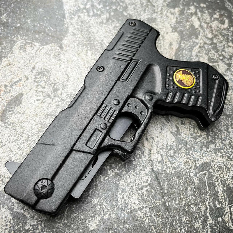 8" POLICE HAND PISTOL Gun Folding Assisted Pocket Knife - BLADE ADDICT