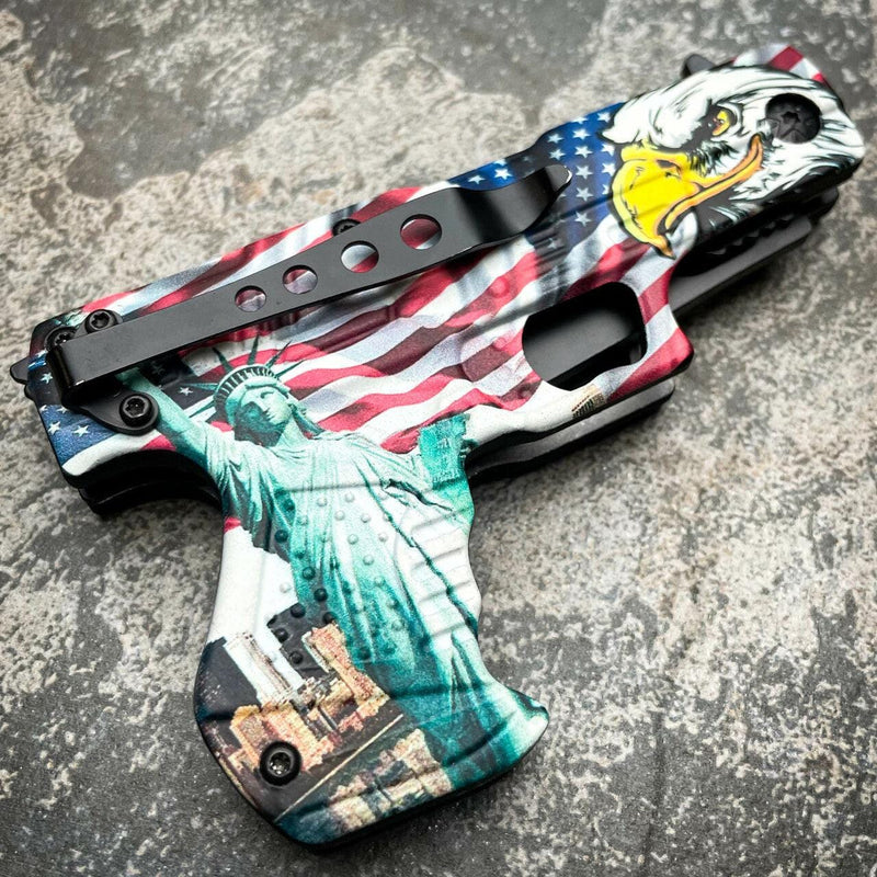 8" POLICE HAND PISTOL Gun Folding Assisted Pocket Knife - BLADE ADDICT