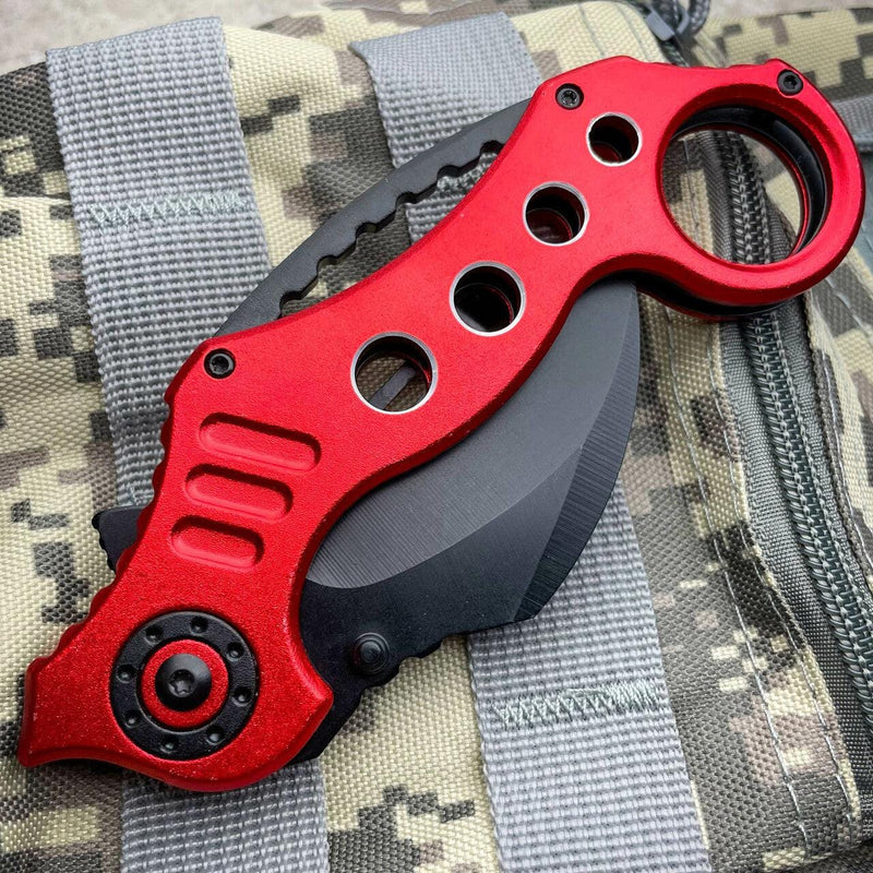 8" Red Spring Assisted Karambit Pocket Knife - BLADE ADDICT