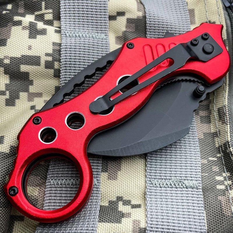 8" Red Spring Assisted Karambit Pocket Knife - BLADE ADDICT