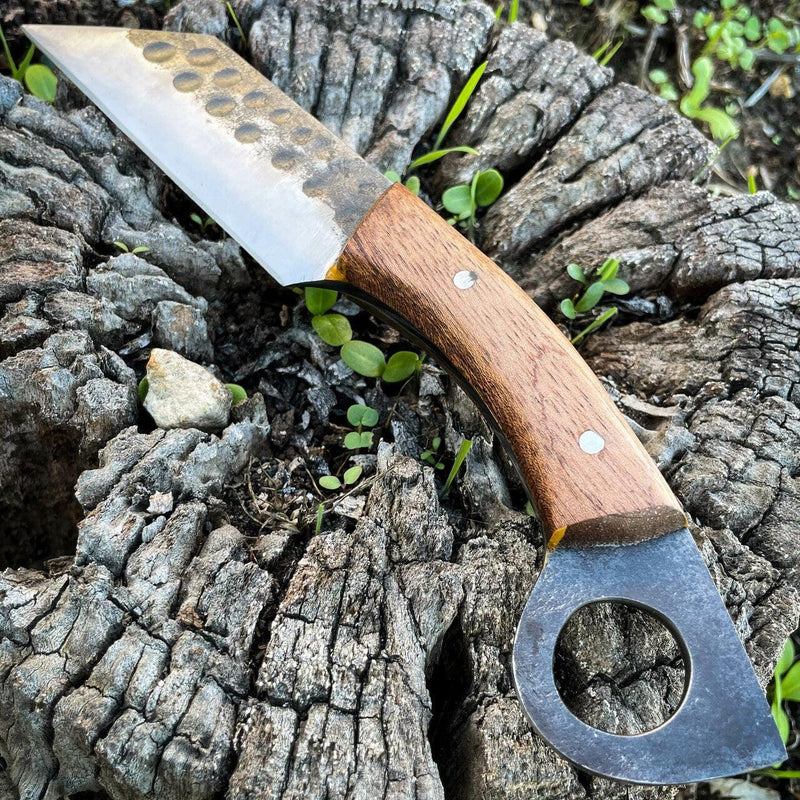 9.5" Hand Forged Ring Seax Carbon Steel Cleaver Hunting Knife Fixed Blade w Wood - BLADE ADDICT