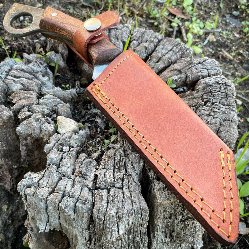 9.5" Hand Forged Ring Seax Carbon Steel Cleaver Hunting Knife Fixed Blade w Wood - BLADE ADDICT
