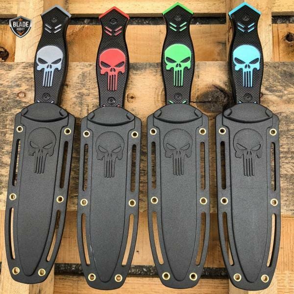 9.5" Tactical FIXED BLADE Full Tang Hunting Skull Dagger Boot Knife w/ Sheath - BLADE ADDICT