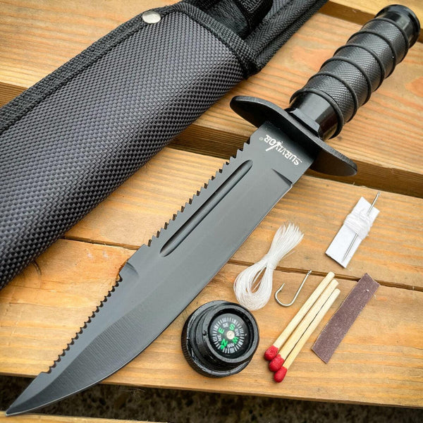 9.5" Tactical Hunting Army Rambo Fixed Blade Knife Machete Bowie w Sur |  BLADE ADDICT