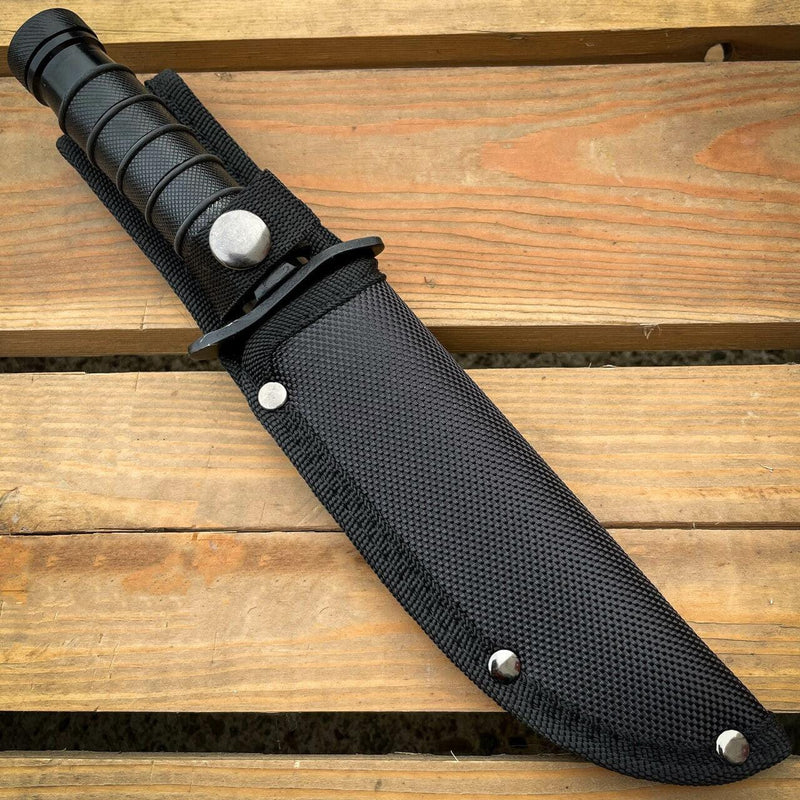 9.5" Tactical Hunting Army Rambo Fixed Blade Knife Machete Bowie w Survival Kit Black - BLADE ADDICT