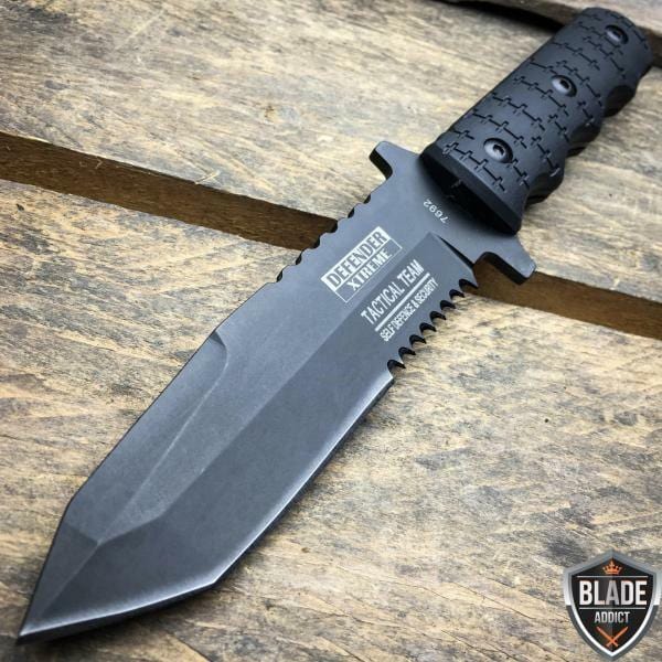 9" Black Tactical Full Tang FIXED BLADE - BLADE ADDICT