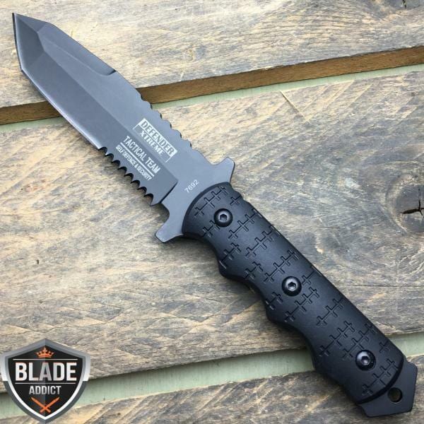 9" Black Tactical Full Tang FIXED BLADE - BLADE ADDICT