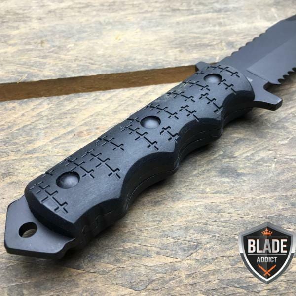 9" Black Tactical Full Tang FIXED BLADE - BLADE ADDICT