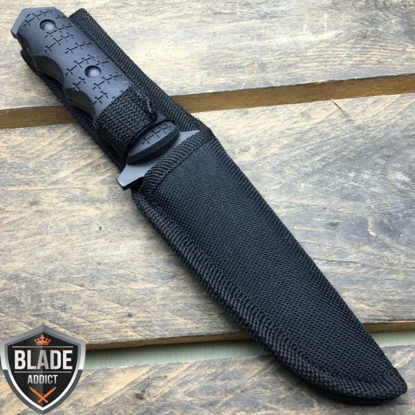 9" Black Tactical Full Tang FIXED BLADE - BLADE ADDICT