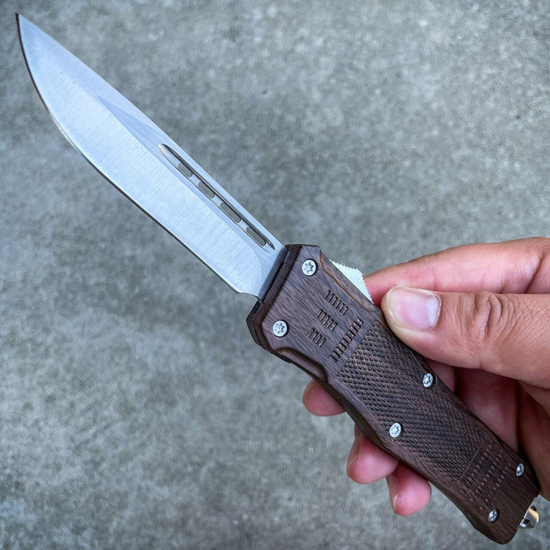 9" BROWN WOOD OTF - BLADE ADDICT