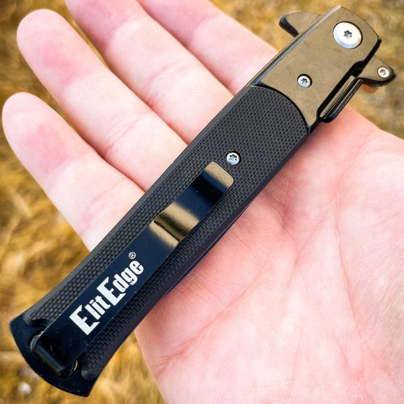 9" Italian Milano Stiletto Tactical Spring Assisted Open Pocket Knife G10 Black - BLADE ADDICT