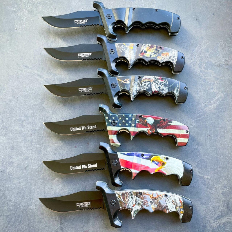 9" Outdoor Hunting Spring Assisted Open Folding Pocket Knife Bowie Style Blade - BLADE ADDICT
