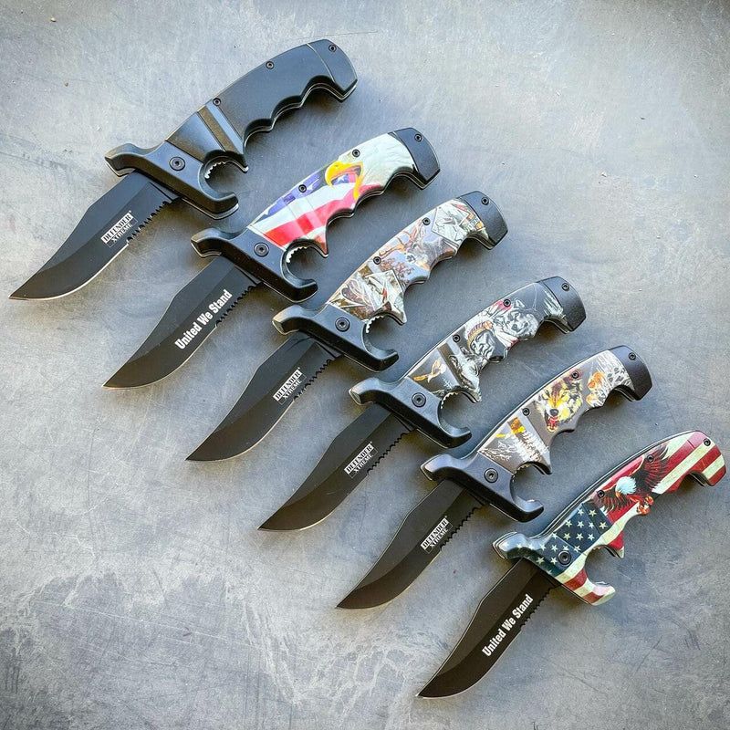 9" Outdoor Hunting Spring Assisted Open Folding Pocket Knife Bowie Style Blade - BLADE ADDICT