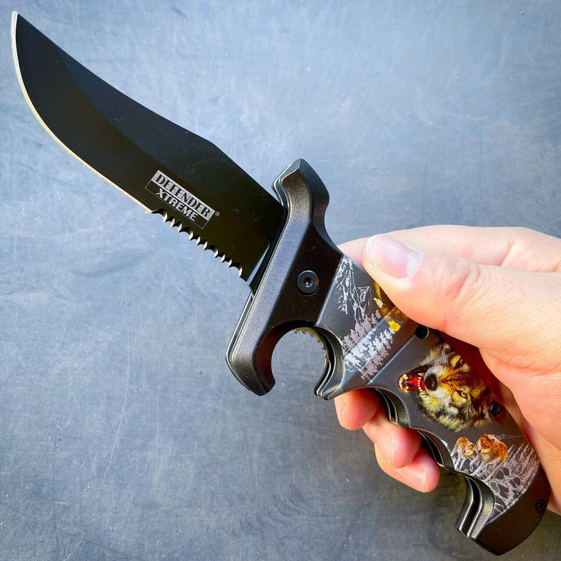 9" Outdoor Hunting Spring Assisted Open Folding Pocket Knife Bowie Style Blade - BLADE ADDICT