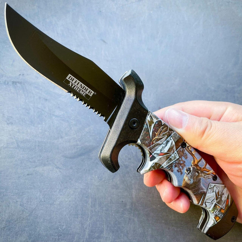 9" Outdoor Hunting Spring Assisted Open Folding Pocket Knife Bowie Style Blade - BLADE ADDICT