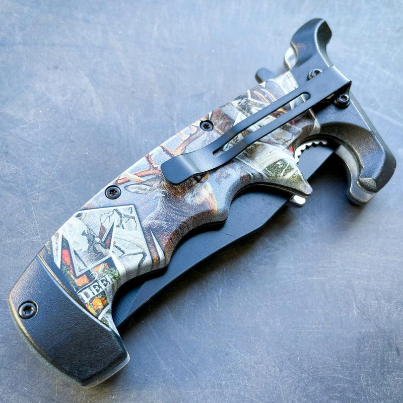 9" Outdoor Hunting Spring Assisted Open Folding Pocket Knife Bowie Style Blade - BLADE ADDICT