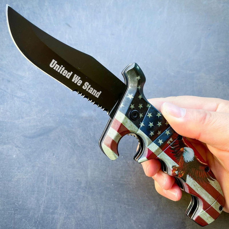 9" Outdoor Hunting Spring Assisted Open Folding Pocket Knife Bowie Style Blade - BLADE ADDICT