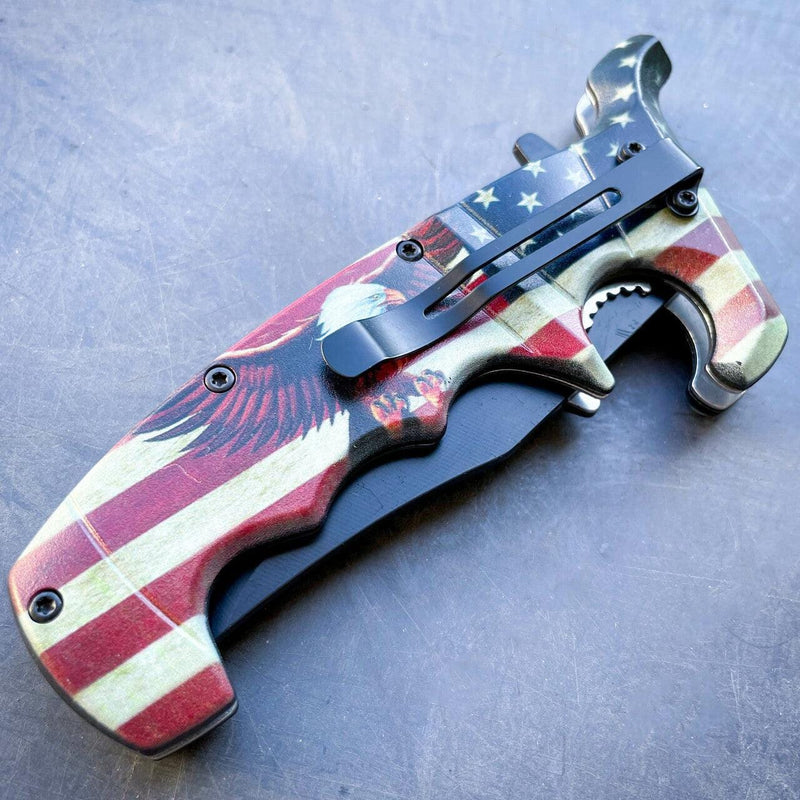 9" Outdoor Hunting Spring Assisted Open Folding Pocket Knife Bowie Style Blade - BLADE ADDICT
