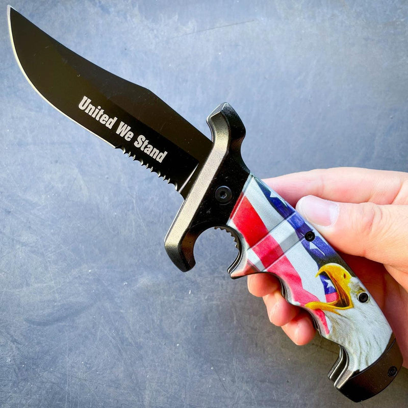 9" Outdoor Hunting Spring Assisted Open Folding Pocket Knife Bowie Style Blade - BLADE ADDICT