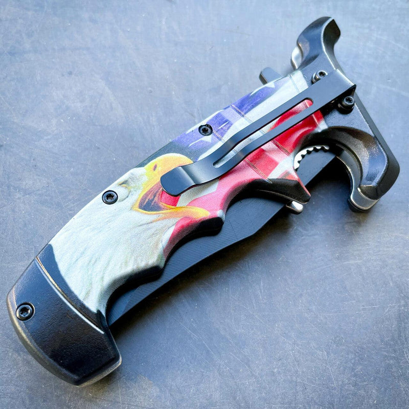 9" Outdoor Hunting Spring Assisted Open Folding Pocket Knife Bowie Style Blade - BLADE ADDICT