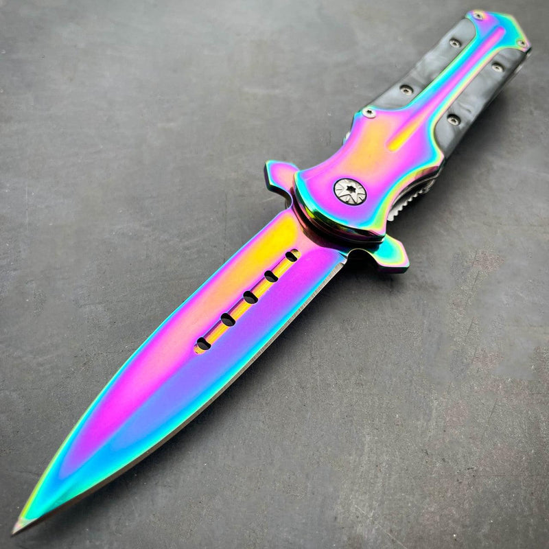 8.2" Rainbow Titanium Fade Pocket Knife Black - BLADE ADDICT
