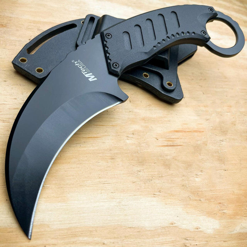 8" Military Tactical G10 Karambit Black - BLADE ADDICT