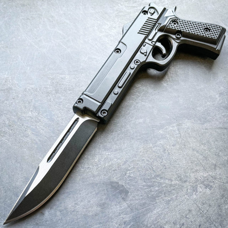 Pistol Style OTF Auto Knife Black - BLADE ADDICT