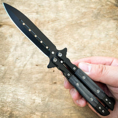 Draco Balisong Butterfly Knife Black w/ Blackwood - BLADE ADDICT