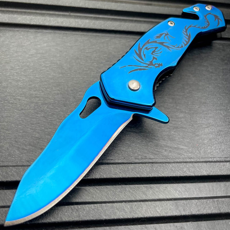 6" Dragon Rescue Pocket Knife Blue - BLADE ADDICT