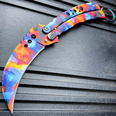 CSGO Karambit Balisong (Limited Edition) Blue/Yellow Marble - BLADE ADDICT