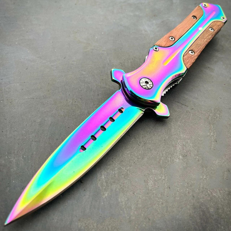 8.2" Rainbow Titanium Fade Pocket Knife Brown - BLADE ADDICT