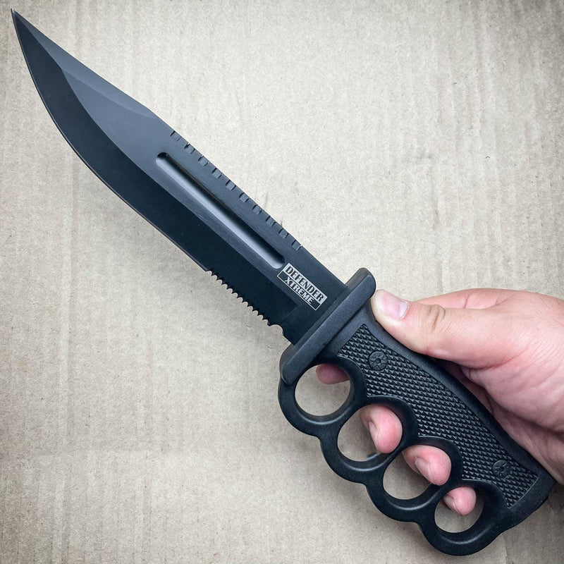 12.5" Survival Combat Trench Military Fixed Blade w/ Firestarter + Sharpener Clip Point - BLADE ADDICT