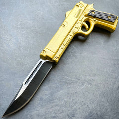 Pistol Style OTF Auto Knife Gold - BLADE ADDICT