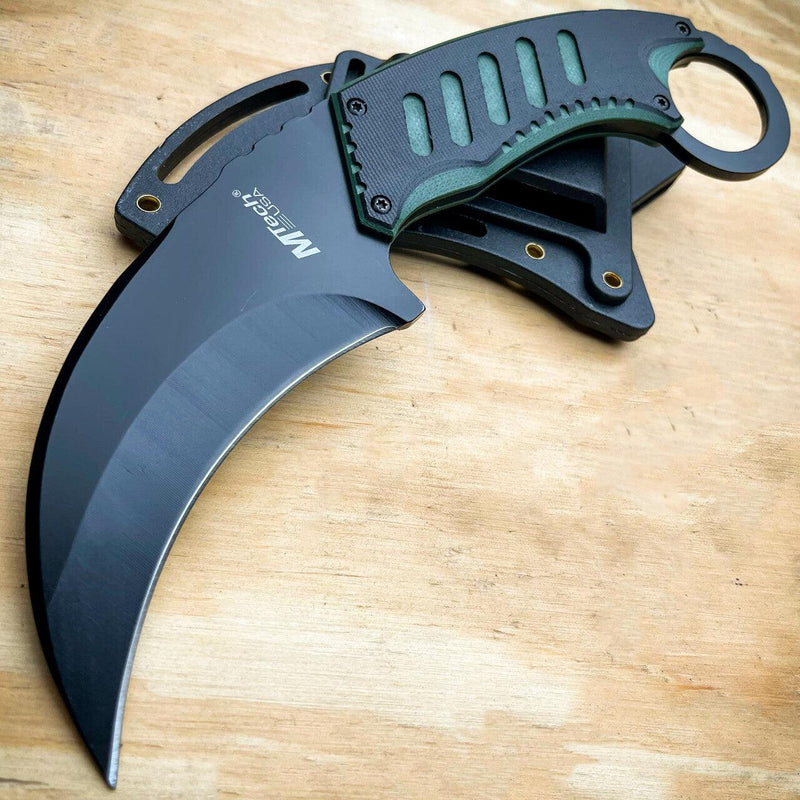 8" Military Tactical G10 Karambit Green - BLADE ADDICT