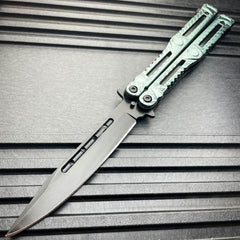 Axis Balisong Butterfly Knife Grey w/ Black Blade - BLADE ADDICT