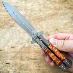 Draco Balisong Butterfly Knife Grey w/ Brownwood - BLADE ADDICT