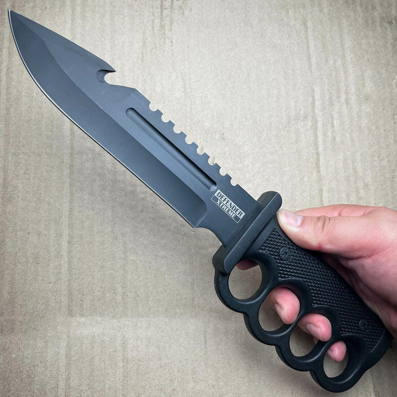 12.5" Survival Combat Trench Military Fixed Blade w/ Firestarter + Sharpener Gut Hook - BLADE ADDICT