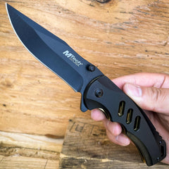 M-TECH BLACK Camping Tactical Spring Assisted Open Folding Pocket Knife Blade - BLADE ADDICT