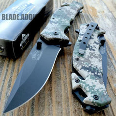 Military Camo Spring Assisted Rescue Pocket Knife - BLADE ADDICT