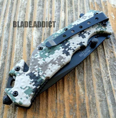 Military Camo Spring Assisted Rescue Pocket Knife - BLADE ADDICT