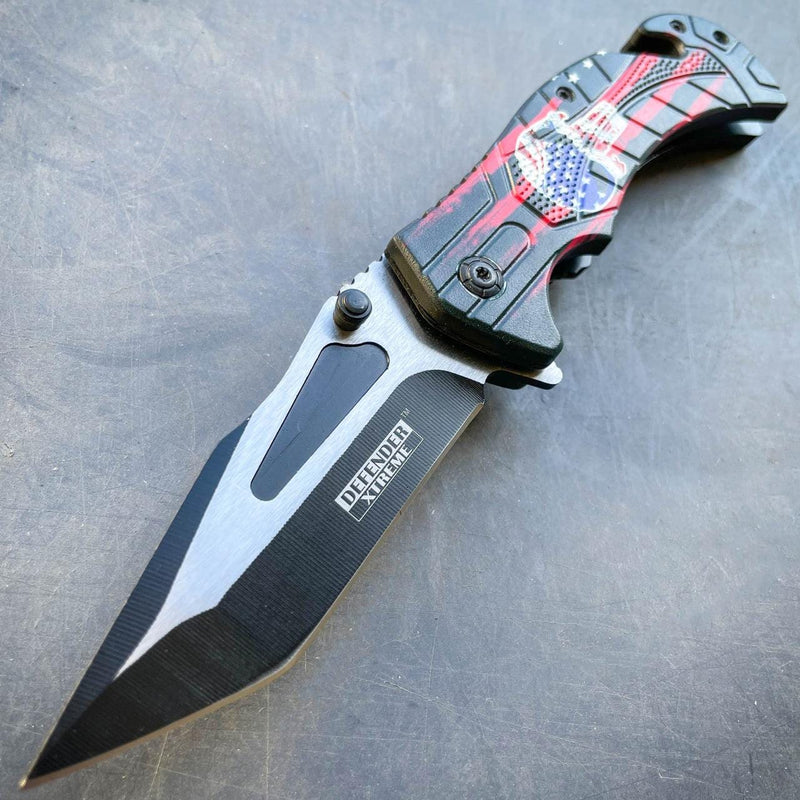 Military TACTICAL Assisted Open Pocket Folding American Flag Rescue Knife Blade - BLADE ADDICT