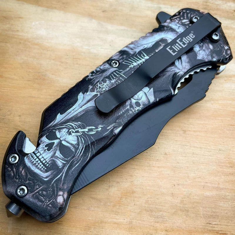 Military TACTICAL Assisted Open Pocket Folding Skull Rescue Knife Blade - BLADE ADDICT