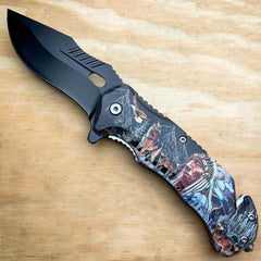 Military TACTICAL Assisted Open Pocket Folding Skull Rescue Knife Blade - BLADE ADDICT