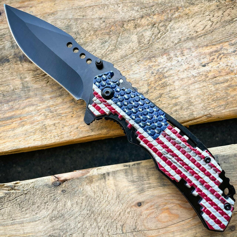 Military TACTICAL USA AMERICAN FLAG Assisted Pocket Folding OPEN Knife Blade - BLADE ADDICT