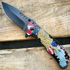 Military TACTICAL USA AMERICAN FLAG Assisted Pocket Folding OPEN Knife Blade - BLADE ADDICT