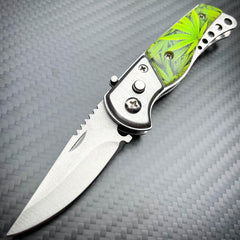 Everyday Carry Mini Covert Auto Pocket Knife MJ Leaves - BLADE ADDICT