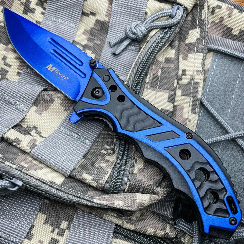 MTECH USA 8.25" BLUE SPRING OPEN ASSISTED TACTICAL FOLDING POCKET KNIFE Blade - BLADE ADDICT